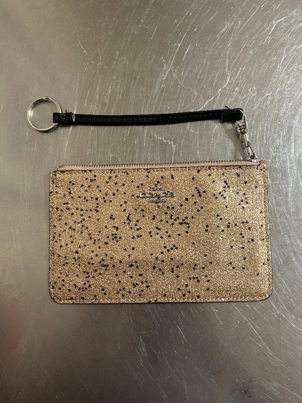 COACH Gold Star Glitter Zip Wristlet Wallet Pouch Purse
